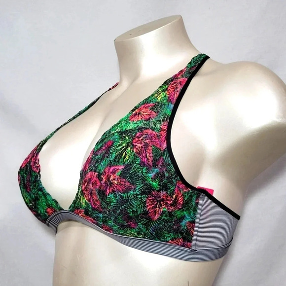 LARGE Xhilaration Wire Free Lace Plunge Bra Bralette Tropical Print NWT New - Picture 3 of 8